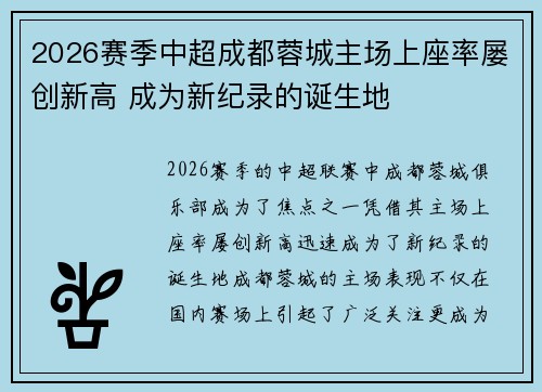 2026赛季中超成都蓉城主场上座率屡创新高 成为新纪录的诞生地