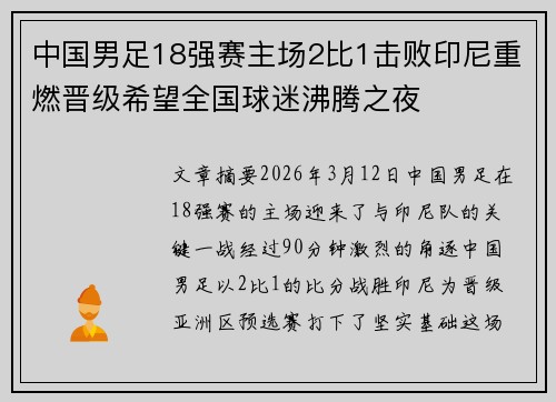 中国男足18强赛主场2比1击败印尼重燃晋级希望全国球迷沸腾之夜